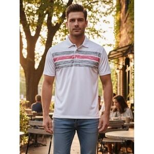 AHEAD Men's Golf Polo Shirt Athletic Performance Sports Casual Size‎ L White USA